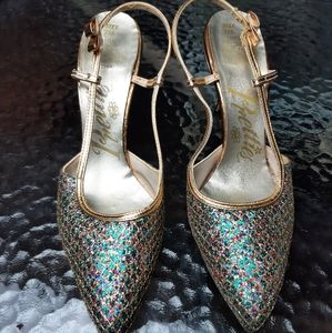 3 ×$30 Party heels - golden sparkling sandals